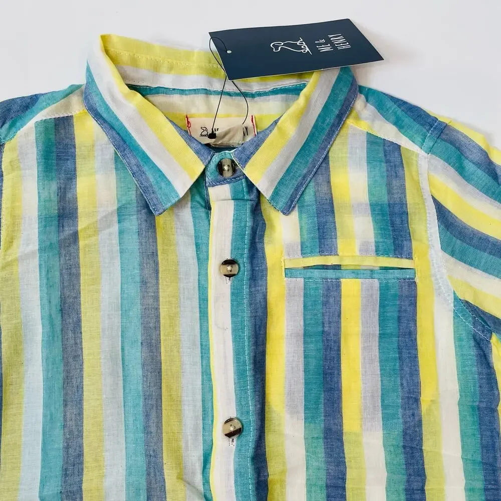 Me & Henry Size 8/9Y Bright Stripe Pier Short Sleeve Shirt